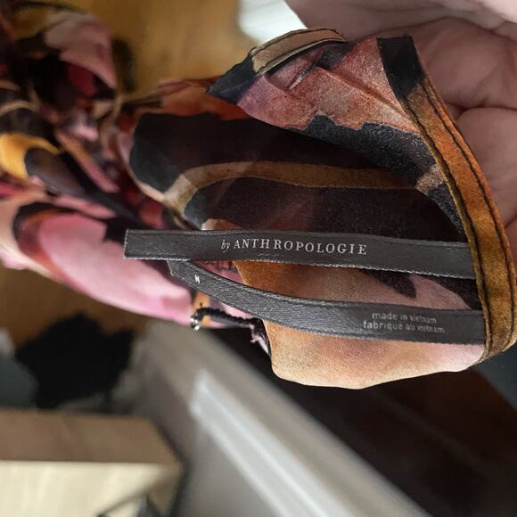 Anthropologie Puff-Sleeve Organza Midi Dress MEDIUM Silk Floral No Under Dress - Picture 8 of 9